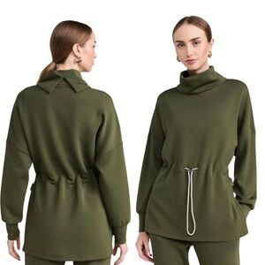 Varley Oversized Olive Night Freya Cowl Neck Cinch Waist Sweatshirt Large EUC